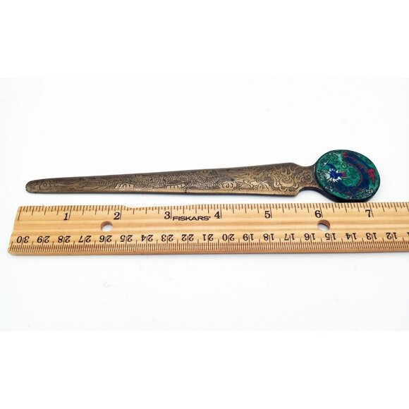 Letter Opener Dragon Enamel Handle 7.25 Inch Metal Office Vintage Desk Tool - Picture 2 of 16